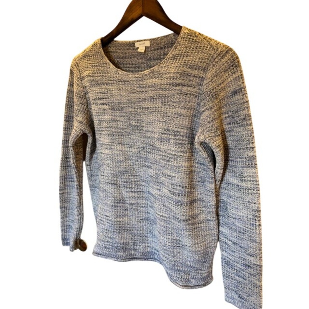 Pure Jill J. Jill Blue Cotton Blend Knit Sweater Crew Neck Small Coastal Earthy
